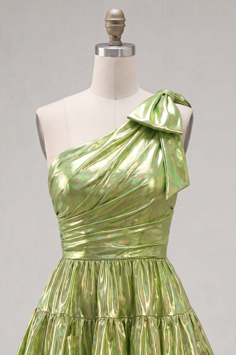Load image into Gallery viewer, Dark Green Metallic A-Line Ruffled Short 80s Cocktail Dress with Bow