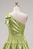 Load image into Gallery viewer, Dark Green Metallic A-Line Ruffled Short 80s Cocktail Dress with Bow