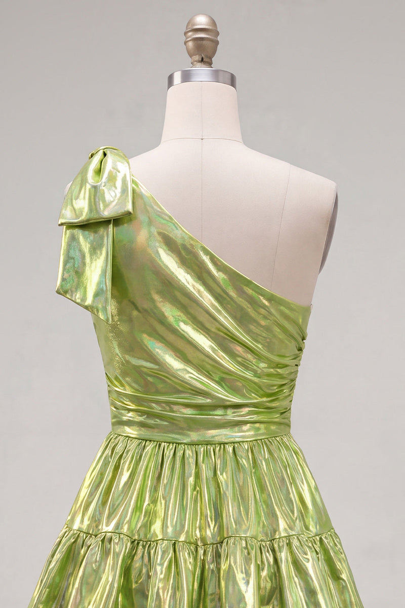 Load image into Gallery viewer, Dark Green Metallic A-Line Ruffled Short 80s Cocktail Dress with Bow