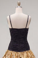 Load image into Gallery viewer, Black Golden Ruffled A-Line Short 80s Cocktail Dress with Bow