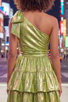 Load image into Gallery viewer, Dark Green Metallic A-Line Ruffled Short 80s Cocktail Dress with Bow