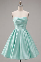 Load image into Gallery viewer, Yellow Satin Ruched Strapless A-Line Short 80s Cocktail Dress