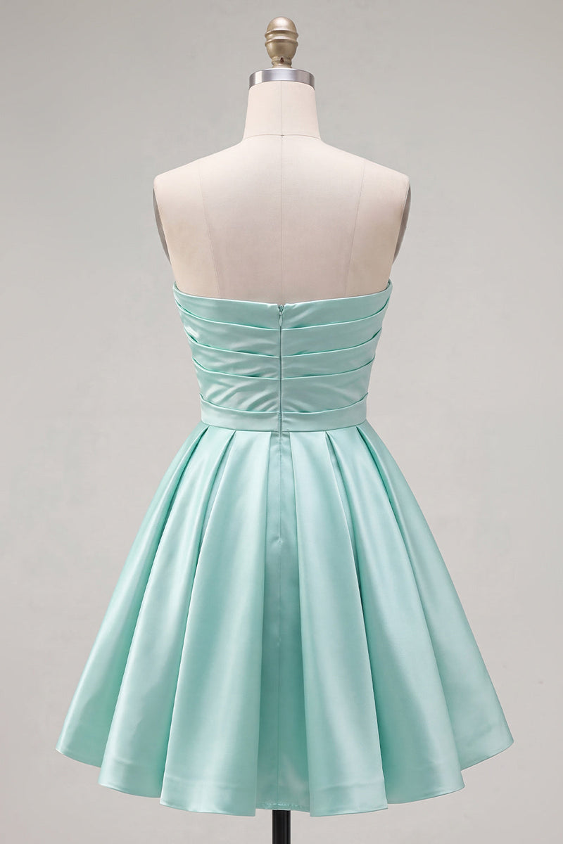 Load image into Gallery viewer, Yellow Satin Ruched Strapless A-Line Short 80s Cocktail Dress