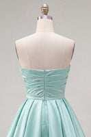 Load image into Gallery viewer, Yellow Satin Ruched Strapless A-Line Short 80s Cocktail Dress
