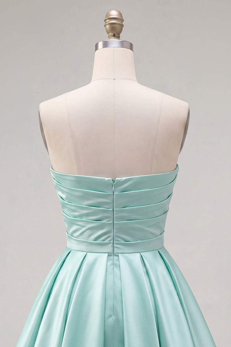 Load image into Gallery viewer, Yellow Satin Ruched Strapless A-Line Short 80s Cocktail Dress