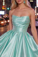 Load image into Gallery viewer, Yellow Satin Ruched Strapless A-Line Short 80s Cocktail Dress