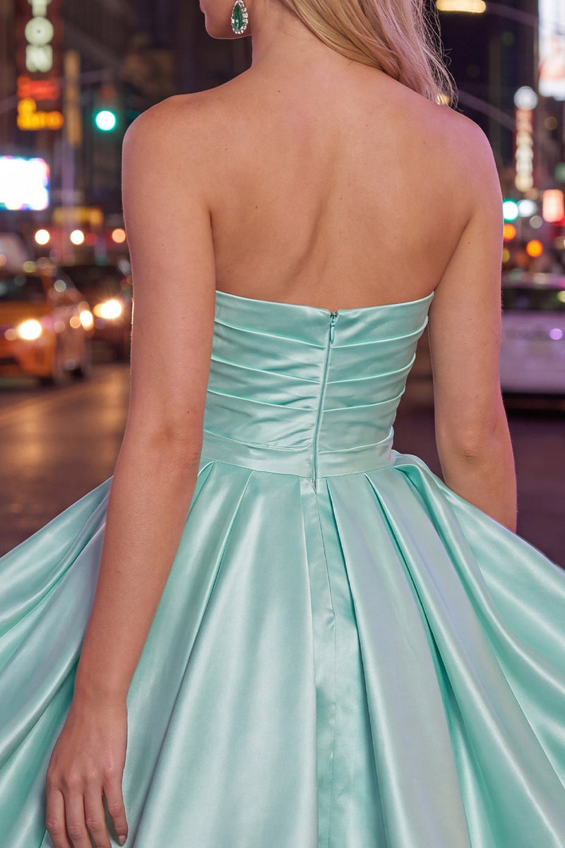 Load image into Gallery viewer, Yellow Satin Ruched Strapless A-Line Short 80s Cocktail Dress