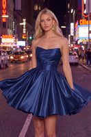 Load image into Gallery viewer, Yellow Satin Ruched Strapless A-Line Short 80s Cocktail Dress