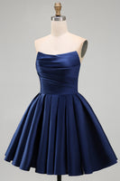 Load image into Gallery viewer, Yellow Satin Ruched Strapless A-Line Short 80s Cocktail Dress