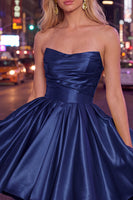 Load image into Gallery viewer, Yellow Satin Ruched Strapless A-Line Short 80s Cocktail Dress