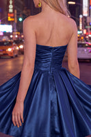 Load image into Gallery viewer, Yellow Satin Ruched Strapless A-Line Short 80s Cocktail Dress