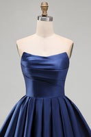 Load image into Gallery viewer, Yellow Satin Ruched Strapless A-Line Short 80s Cocktail Dress
