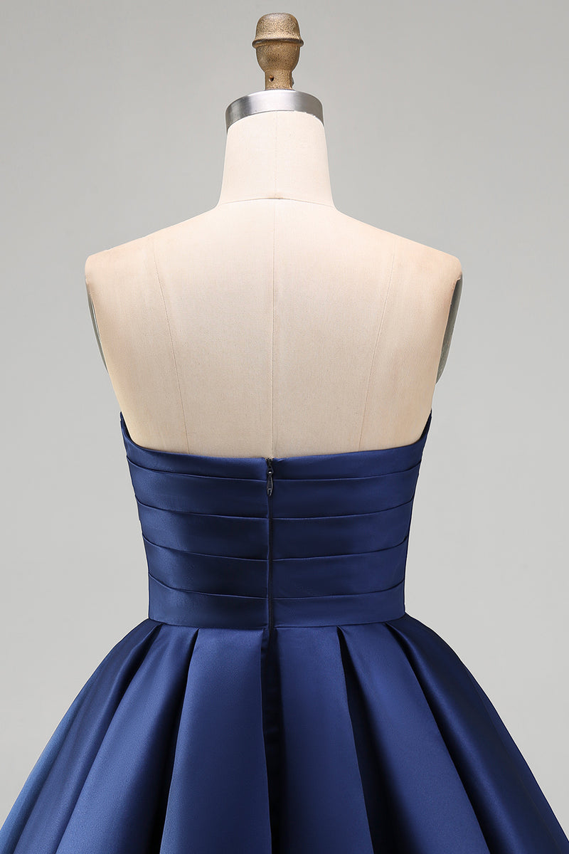 Load image into Gallery viewer, Yellow Satin Ruched Strapless A-Line Short 80s Cocktail Dress