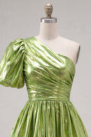 Load image into Gallery viewer, Hot Pink One Shoulder Ruched Short 80s Cocktail Dress with Sleeve