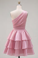 Load image into Gallery viewer, Dark Green One Shoulder Tiered Ruffled Short 80s Cocktail Dress