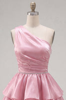Load image into Gallery viewer, Dark Green One Shoulder Tiered Ruffled Short 80s Cocktail Dress