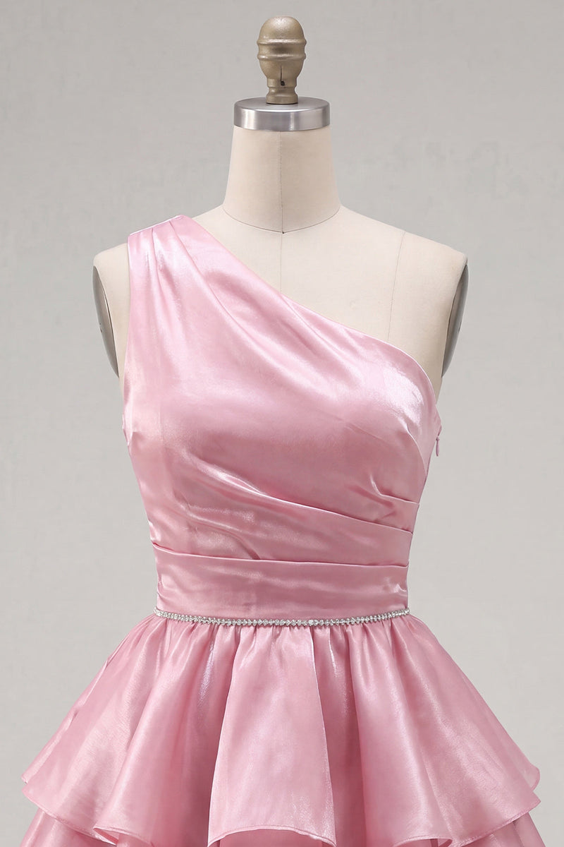 Load image into Gallery viewer, Dark Green One Shoulder Tiered Ruffled Short 80s Cocktail Dress