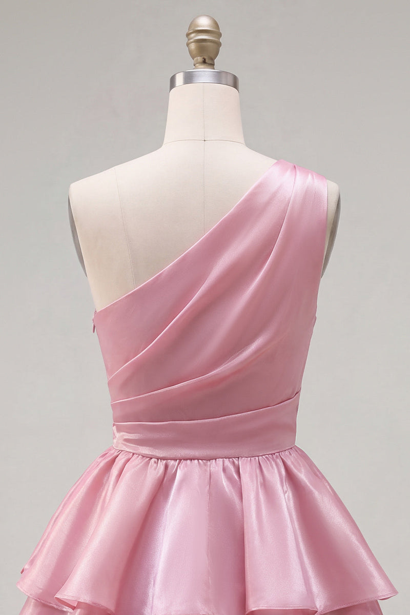 Load image into Gallery viewer, Dark Green One Shoulder Tiered Ruffled Short 80s Cocktail Dress