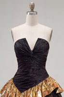 Load image into Gallery viewer, Black Golden Ruffled A Line Short 80s Cocktail Dress with Lace
