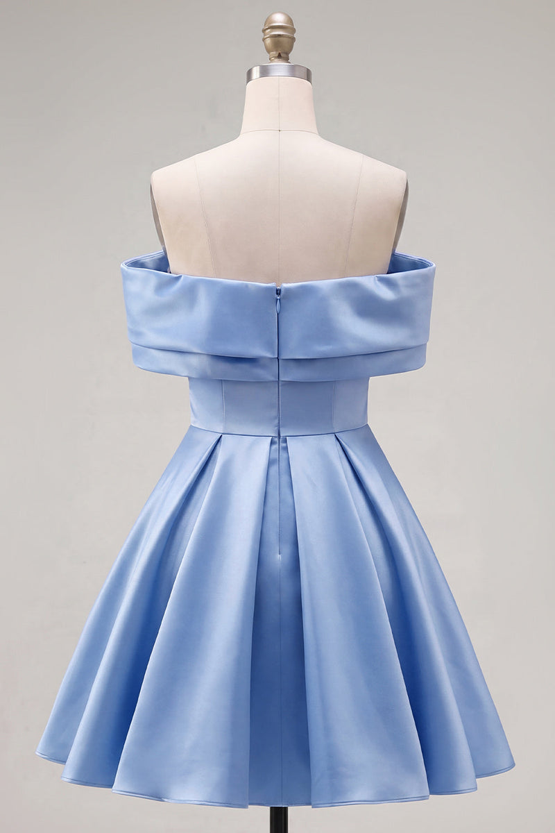 Load image into Gallery viewer, Pink Satin Off The Shoulder A-Line Short 80s Cocktail Dress