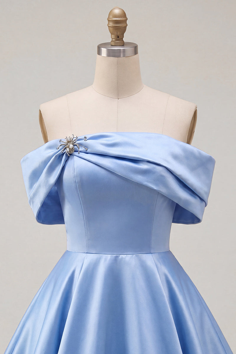Load image into Gallery viewer, Pink Satin Off The Shoulder A-Line Short 80s Cocktail Dress