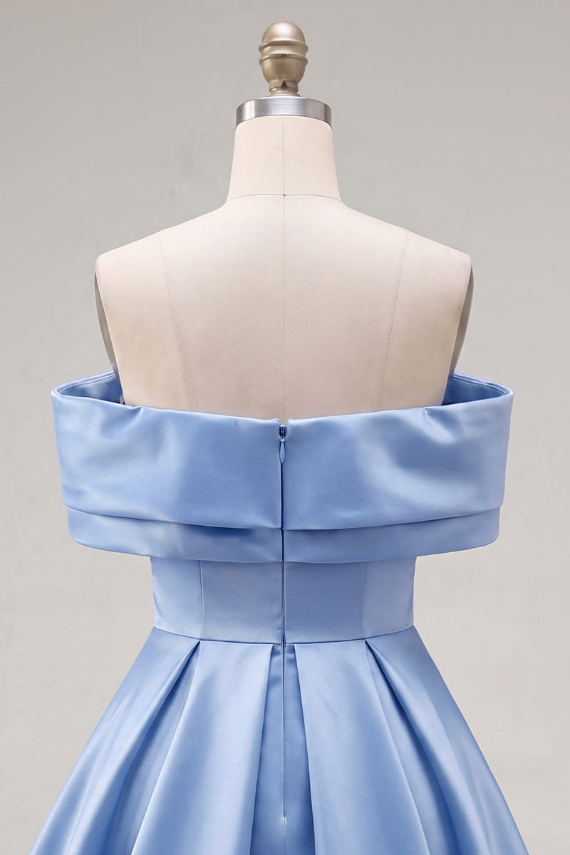 Load image into Gallery viewer, Pink Satin Off The Shoulder A-Line Short 80s Cocktail Dress