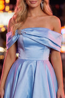 Load image into Gallery viewer, Pink Satin Off The Shoulder A-Line Short 80s Cocktail Dress
