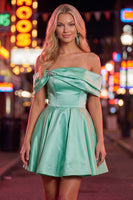 Load image into Gallery viewer, Pink Satin Off The Shoulder A-Line Short 80s Cocktail Dress