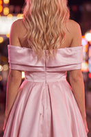 Load image into Gallery viewer, Pink Satin Off The Shoulder A-Line Short 80s Cocktail Dress