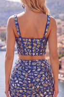 Load image into Gallery viewer, Sparkly Dark Blue 2 Piece Mirror Corset Tight Short Cocktail Dress
