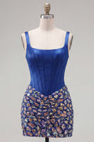 Load image into Gallery viewer, Sparkly Corset Beaded Mirror Dark Blue Tight Short Cocktail Dress