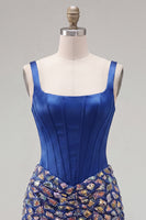 Load image into Gallery viewer, Sparkly Corset Beaded Mirror Dark Blue Tight Short Cocktail Dress