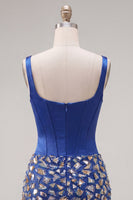 Load image into Gallery viewer, Sparkly Corset Beaded Mirror Dark Blue Tight Short Cocktail Dress