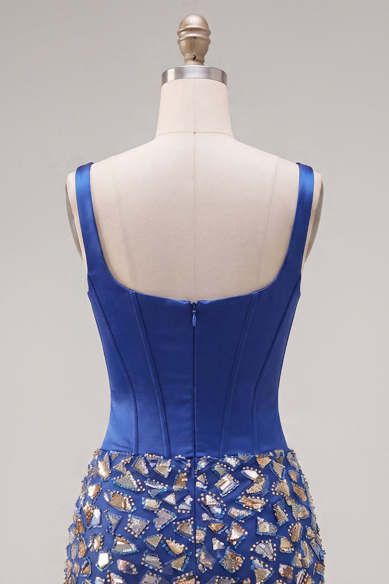 Load image into Gallery viewer, Sparkly Corset Beaded Mirror Dark Blue Tight Short Cocktail Dress