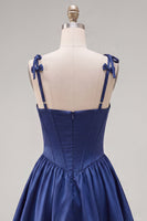Load image into Gallery viewer, Navy Ruffled A-Line Short Corset Cocktail Dress with Bows