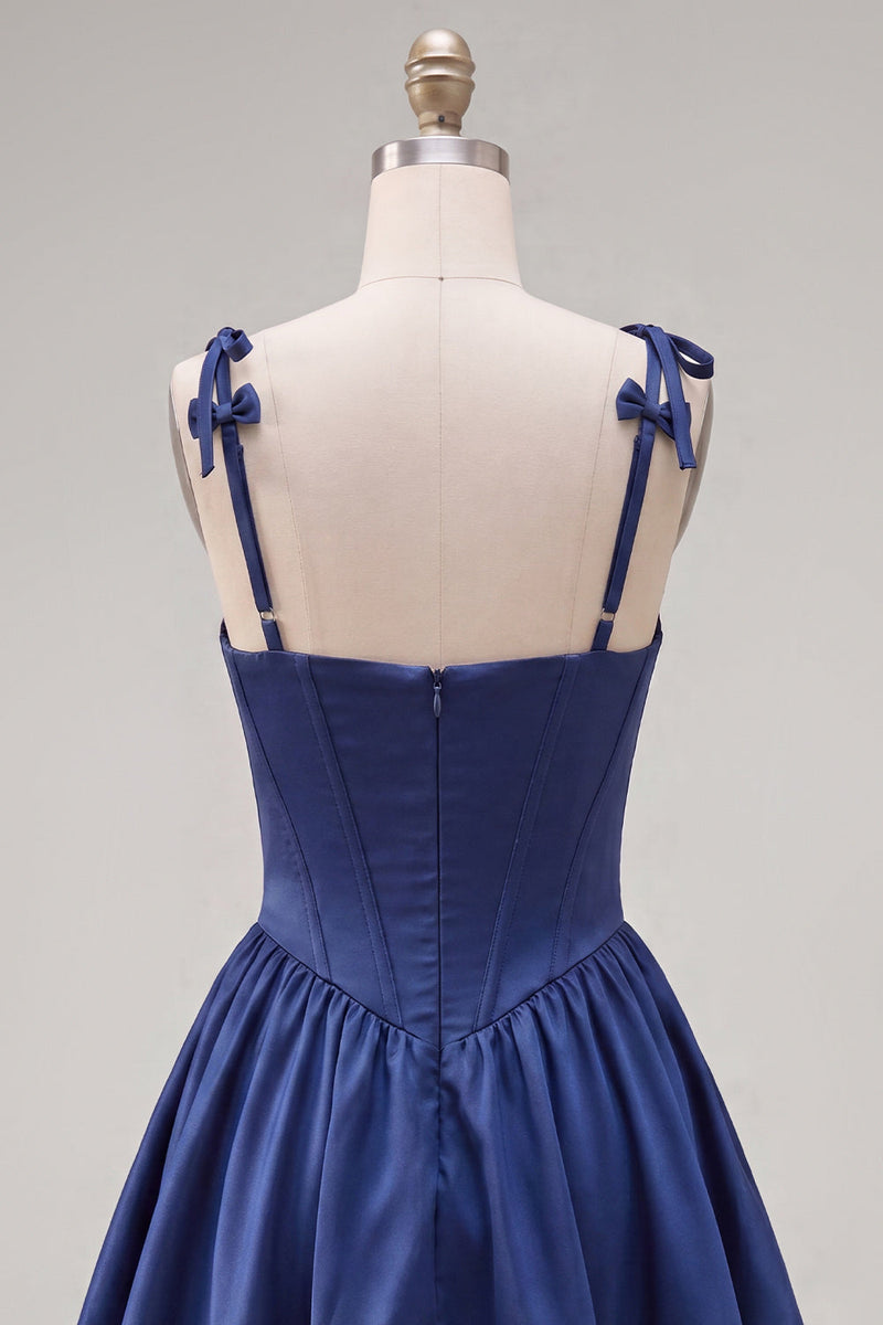 Load image into Gallery viewer, Navy Ruffled A-Line Short Corset Cocktail Dress with Bows