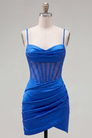 Load image into Gallery viewer, Royal Blue Ruched Corset Tight Short Cocktail Dress