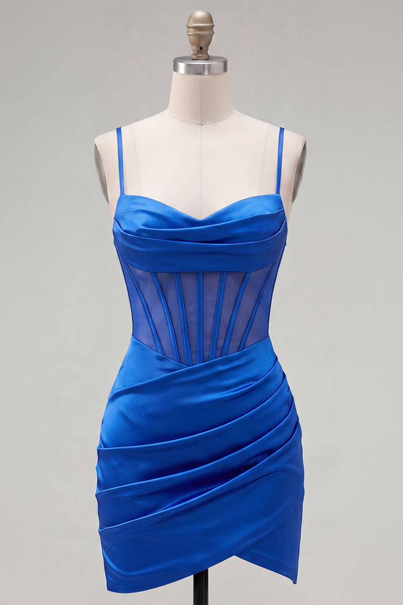 Load image into Gallery viewer, Royal Blue Ruched Corset Tight Short Cocktail Dress