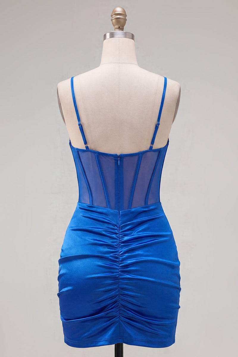 Load image into Gallery viewer, Royal Blue Ruched Corset Tight Short Cocktail Dress