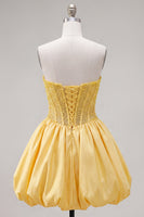 Load image into Gallery viewer, Yellow Strapless Beaded A-Line Corset Short Cocktail Dress
