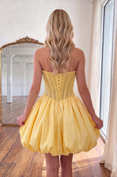 Load image into Gallery viewer, Yellow Strapless Beaded A-Line Corset Short Cocktail Dress