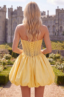 Load image into Gallery viewer, Yellow Strapless Beaded A-Line Corset Short Cocktail Dress