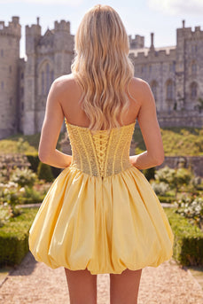 Yellow Strapless Beaded A-Line Corset Short Cocktail Dress