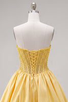 Load image into Gallery viewer, Yellow Strapless Beaded A-Line Corset Short Cocktail Dress