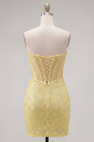Load image into Gallery viewer, Sparkly Corset Yellow Sequin Tight Short Cocktail Dress