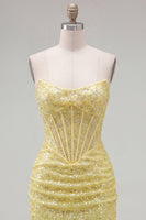 Load image into Gallery viewer, Sparkly Corset Yellow Sequin Tight Short Cocktail Dress