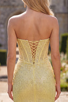 Load image into Gallery viewer, Sparkly Corset Yellow Sequin Tight Short Cocktail Dress