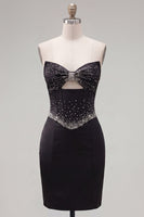 Load image into Gallery viewer, Sparkly Black Beaded Keyhole Corset Tight Short Cocktail Dress