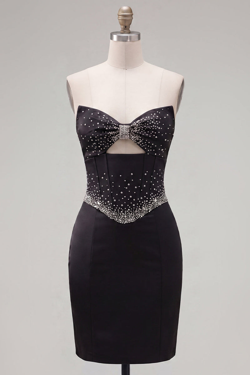 Load image into Gallery viewer, Sparkly Black Beaded Keyhole Corset Tight Short Cocktail Dress
