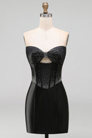 Load image into Gallery viewer, Sparkly Black Beaded Keyhole Corset Tight Short Cocktail Dress